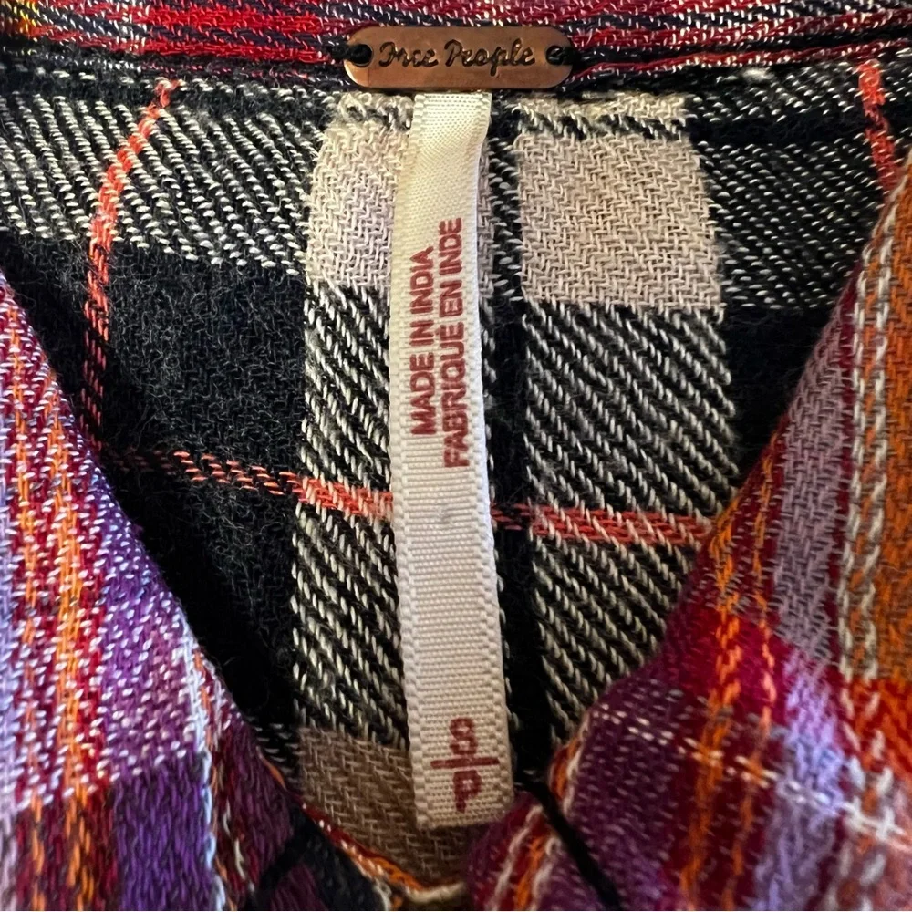 Free People Women’s Plaid Wool Blend Embroidered Long Sleeve Shirt Dress Sz S - Picture 3 of 13